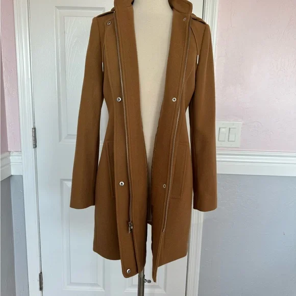Express Women’s Camel Hooded Soft Wool-Blend Coat Size Small - Picture 6 of 15